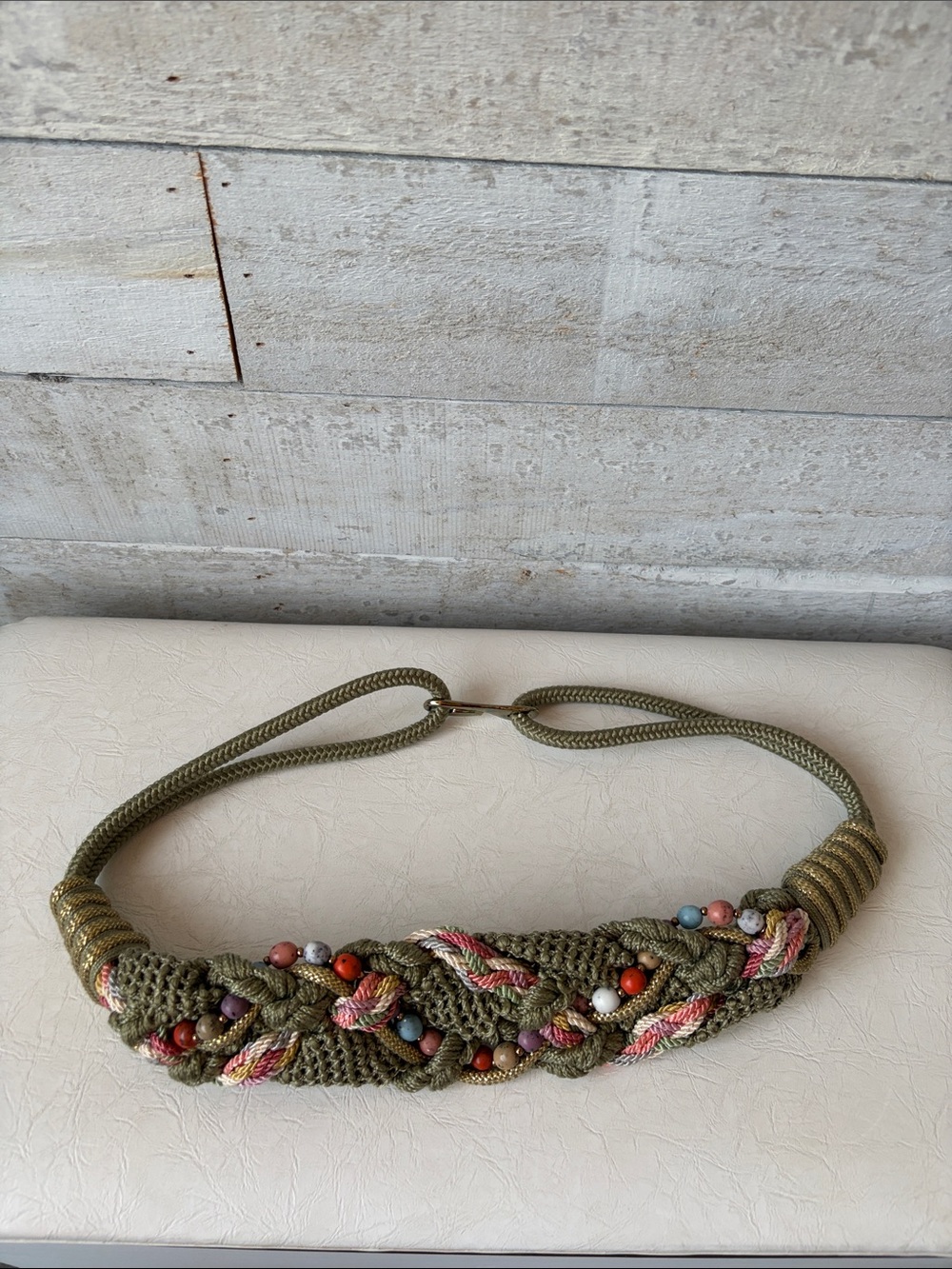 Rare Vintage 80s Bohemian Macramé Belt with Decorative Beadwork - Picture 3 of 10